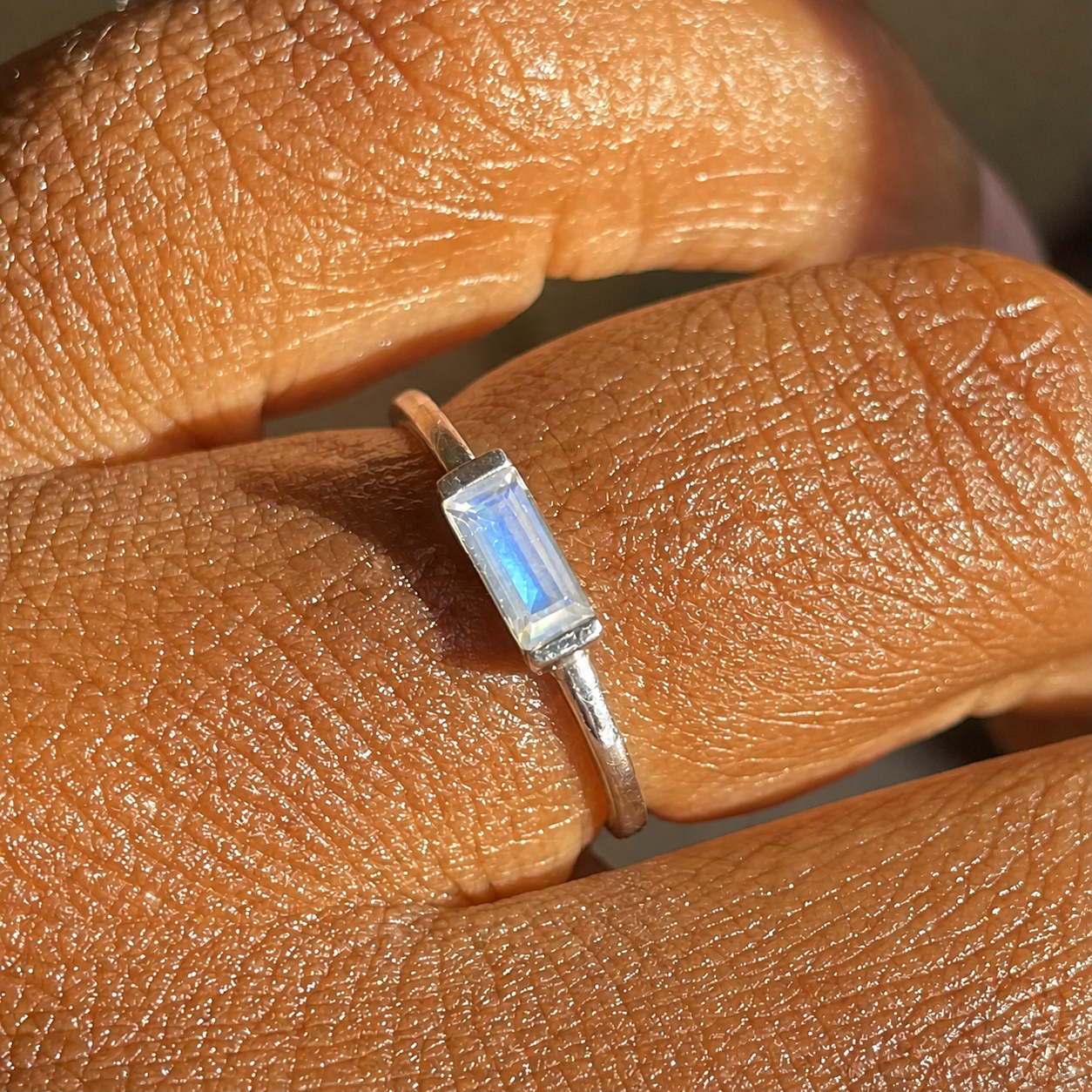 Baguette Rainbow Moonstone Ring