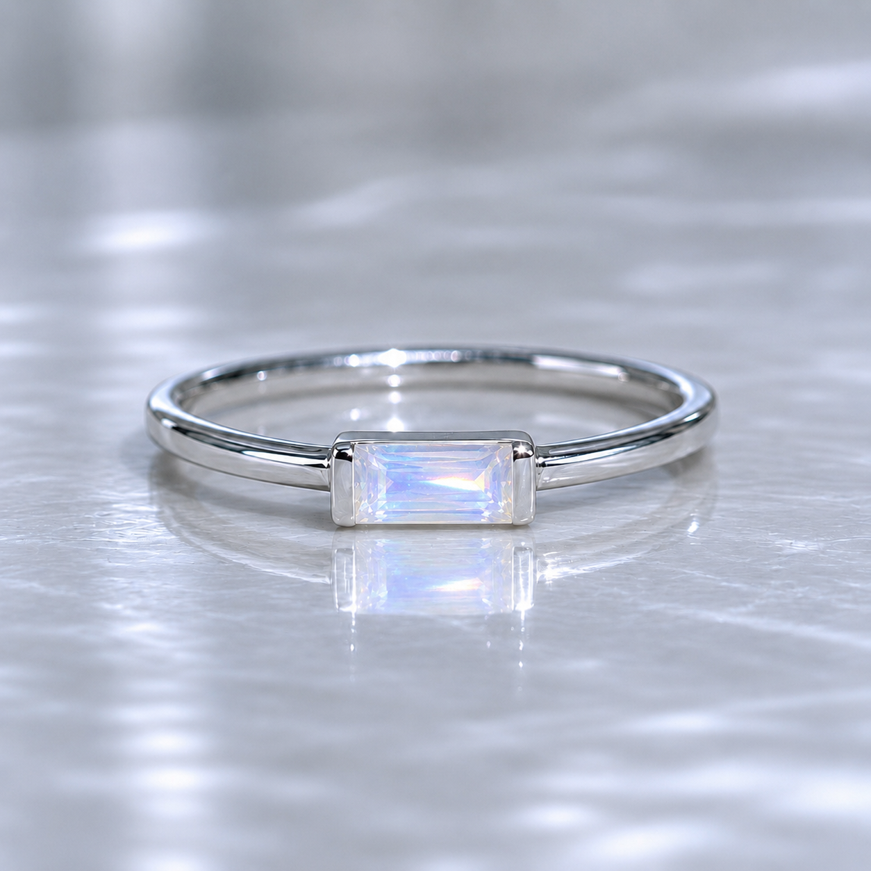 Baguette Rainbow Moonstone Ring
