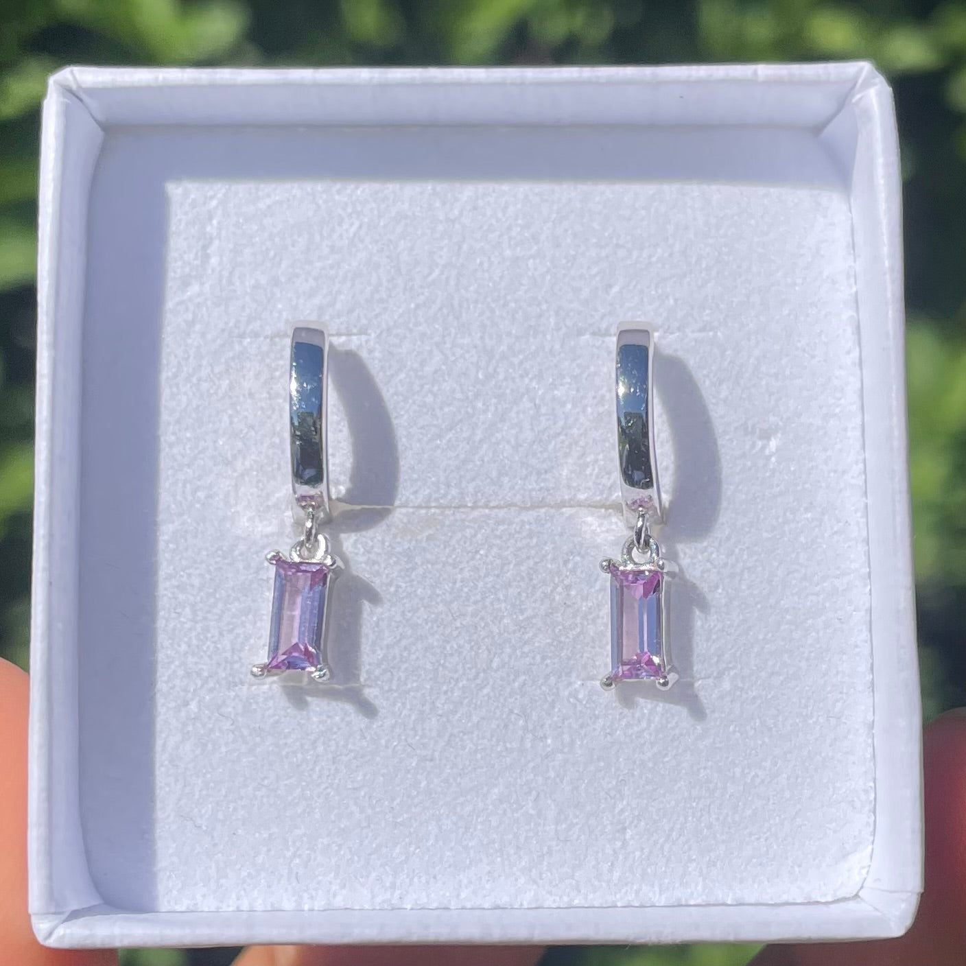 Alexandrite Baguette Hoop Earrings