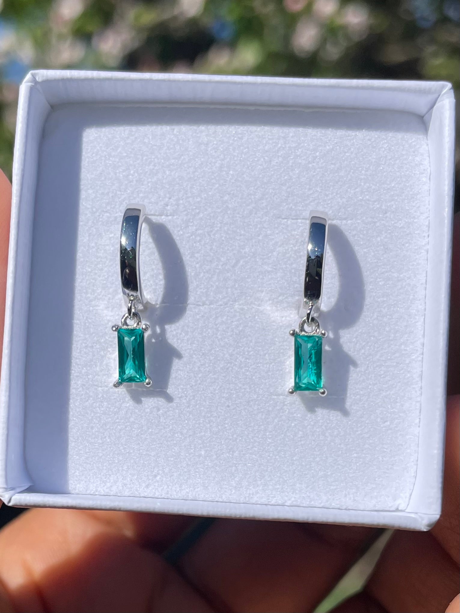 Paraiba Tourmaline Baguette Hoop Earrings