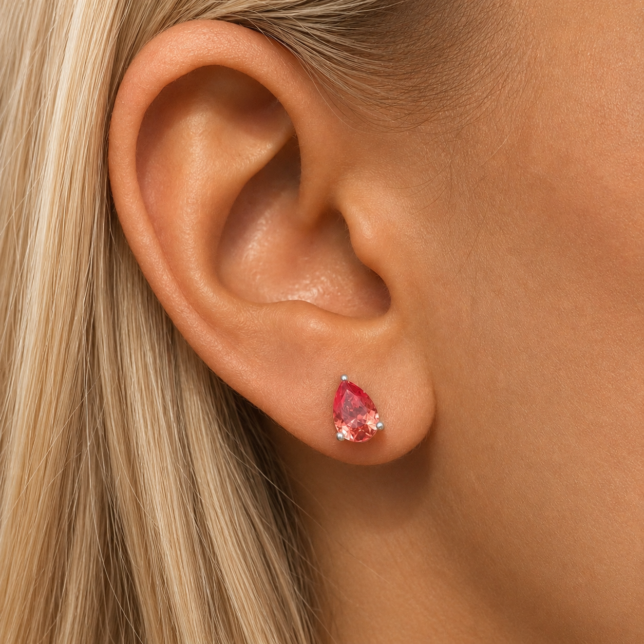 Padparadscha Sapphire Pear Cut Stud Earring