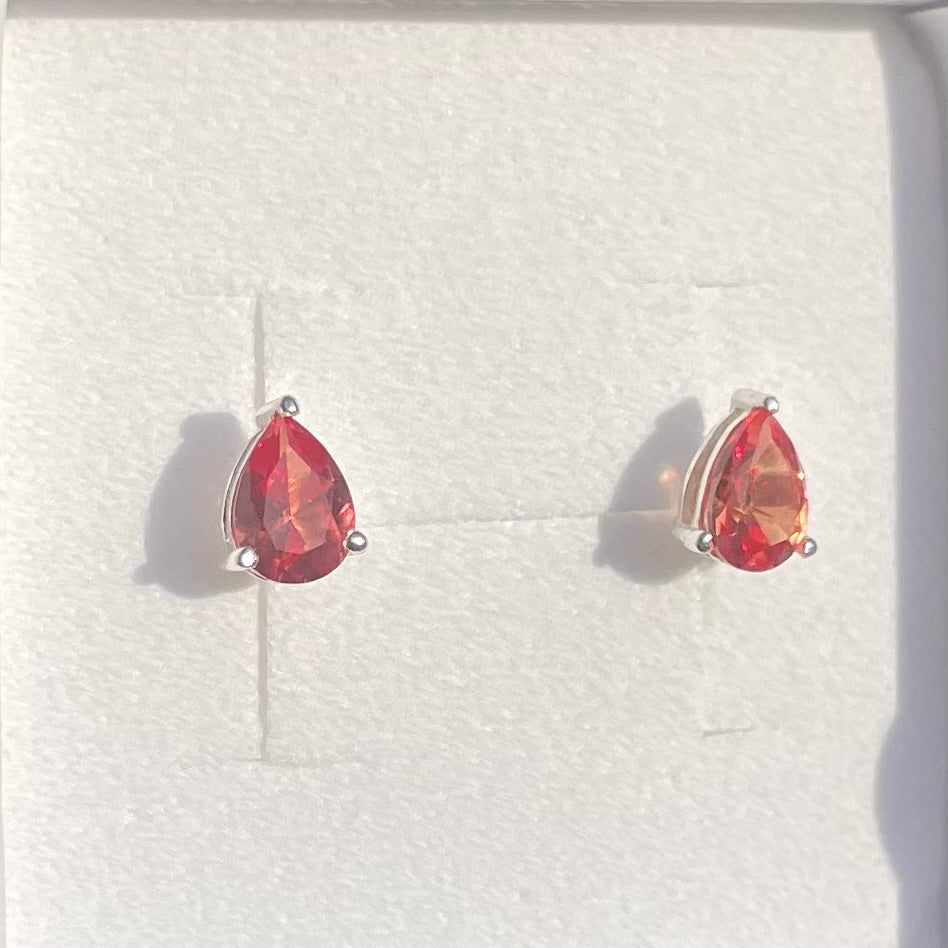 Padparadscha Sapphire Pear Cut Stud Earring