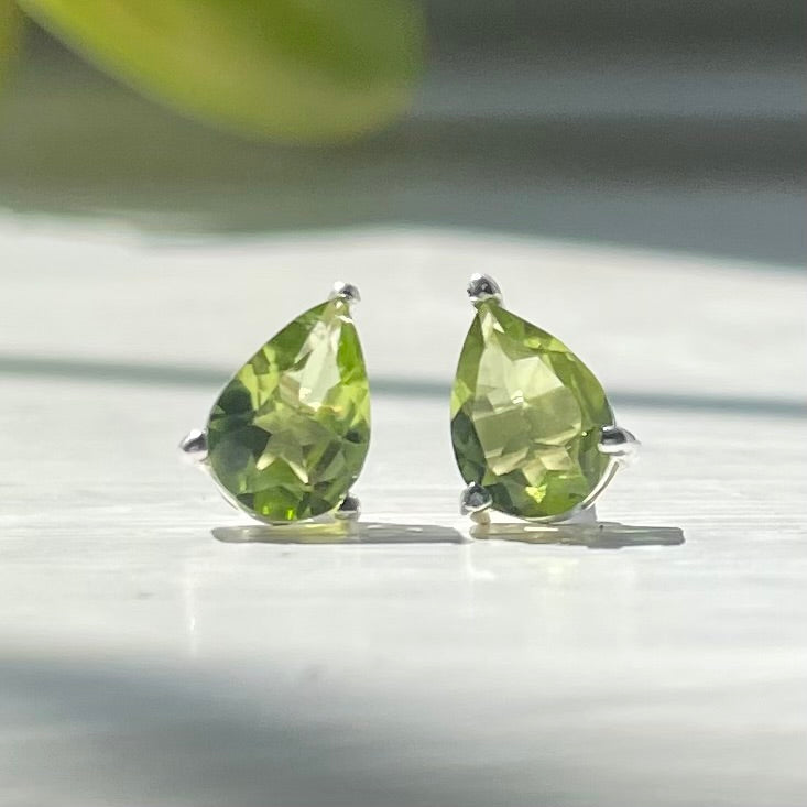 Natural Peridot Pear Cut Stud Earrings