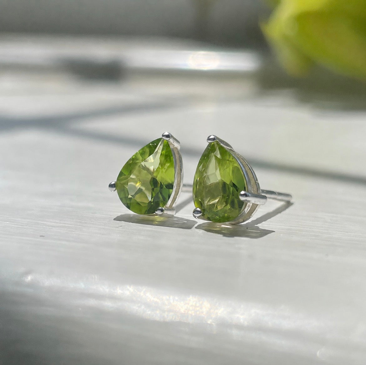 Natural Peridot Pear Cut Stud Earrings