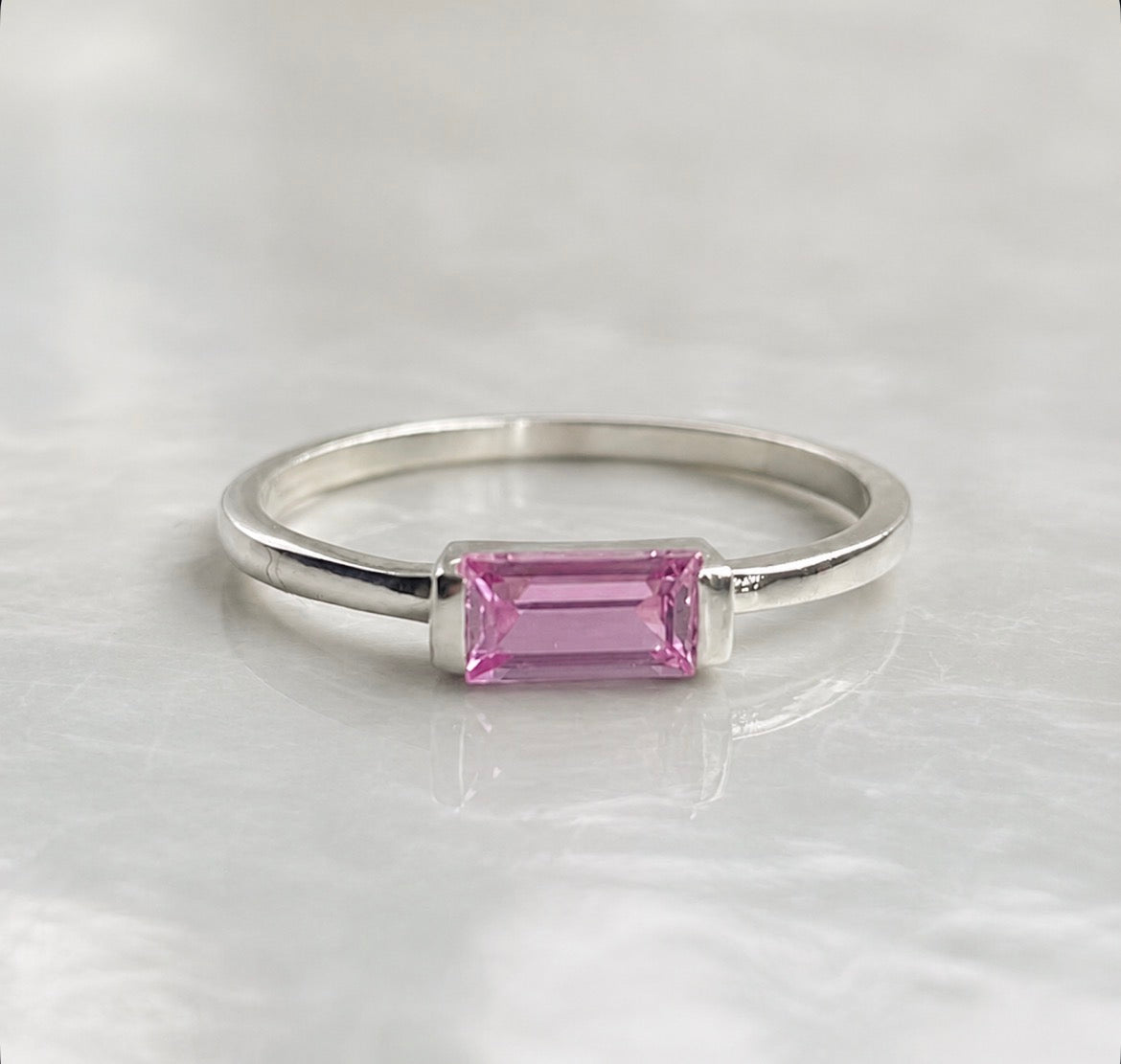 Pink Sapphire Baguette Ring