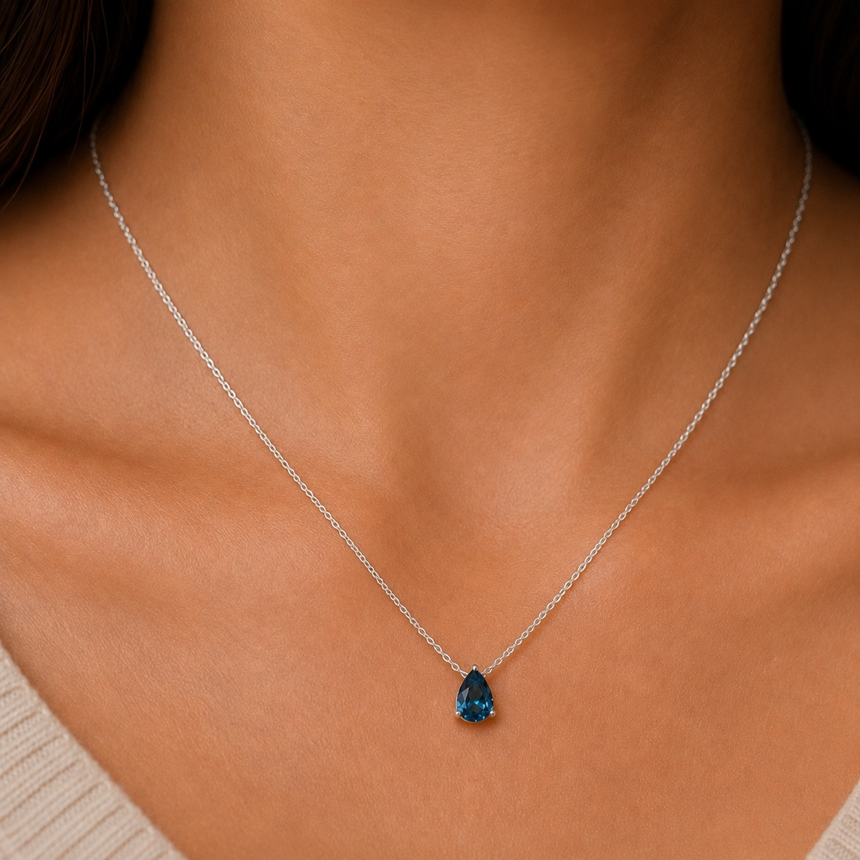 London Blue Topaz Pear Cut Pendant Necklace