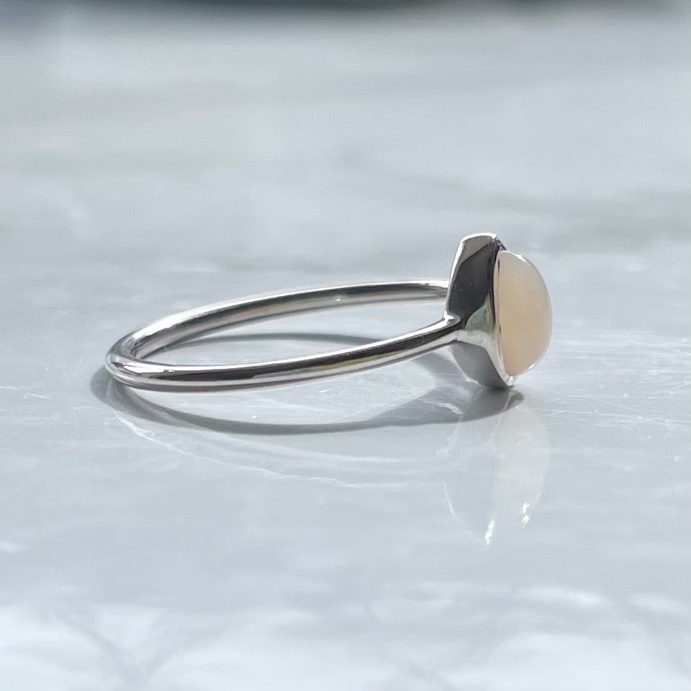 Silver ring with a grey accent on a light gray background