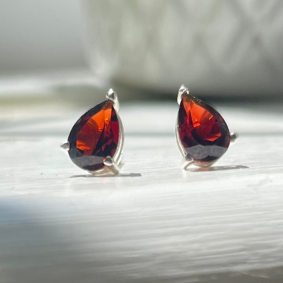 Natural Garnet Pear Cut Stud Earrings