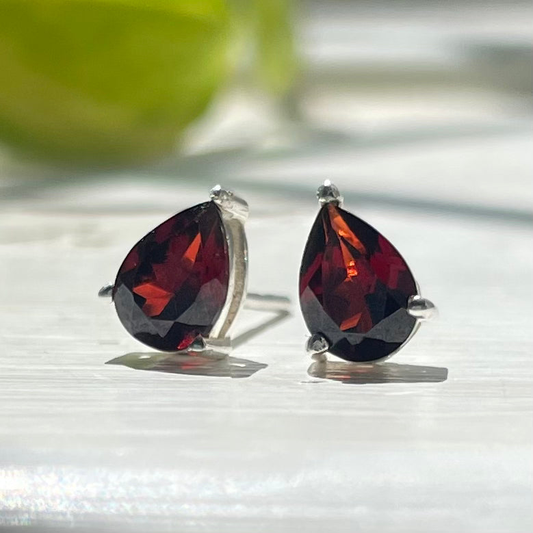 Natural Garnet Pear Cut Stud Earrings