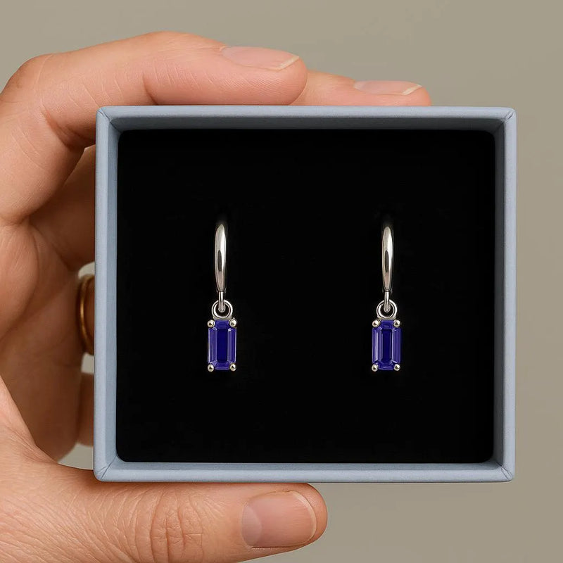 Blue Sapphire Baguette Earring
