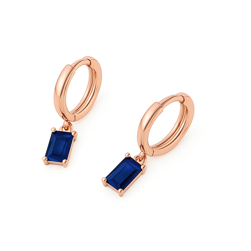 Blue Sapphire Baguette Earring