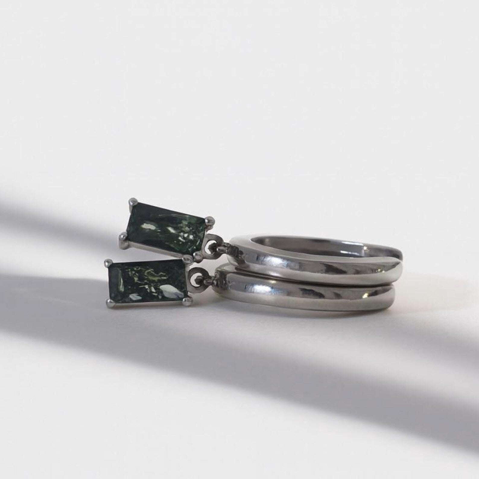 Moss Agate Baguette Earring