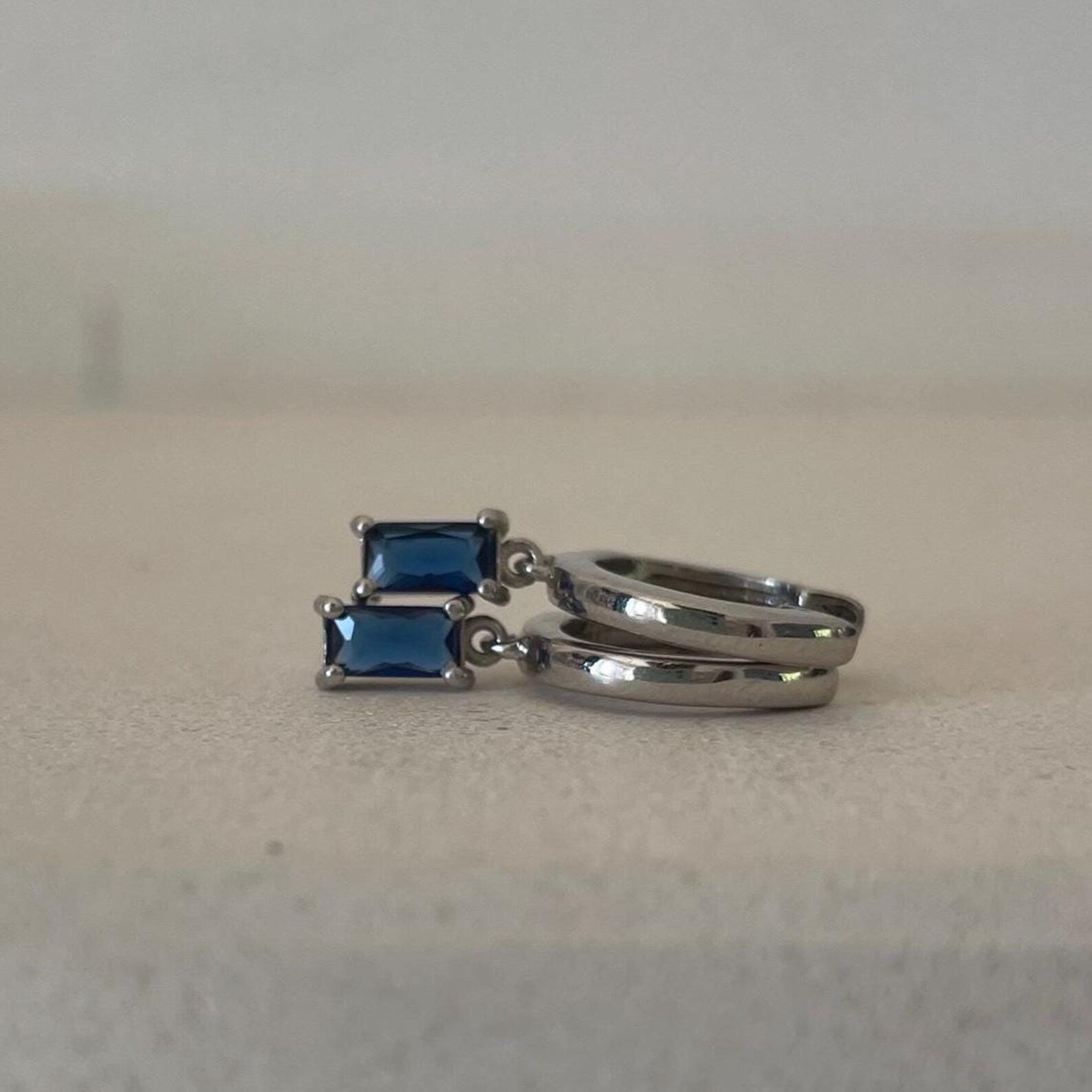 Blue Sapphire Baguette Earring