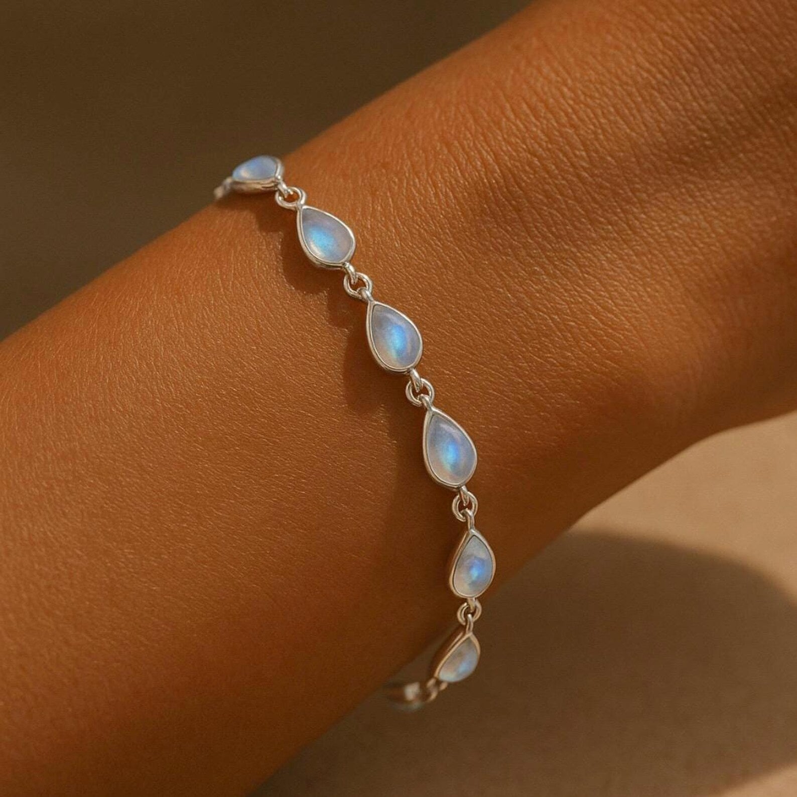 Moonstone Teardrop Bezel-Set Tennis Bracelet - Rose Gold