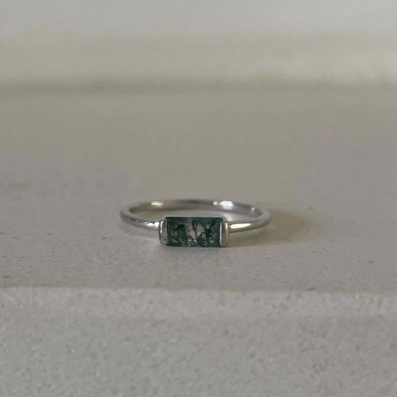 Moss Agate Baguette Ring