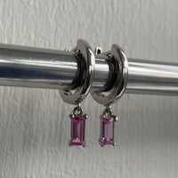 Pink Sapphire Baguette Hoop Earrings