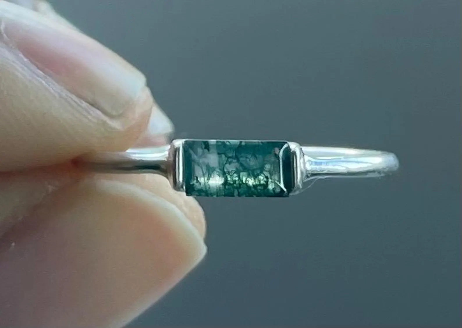 Moss Agate Baguette Ring