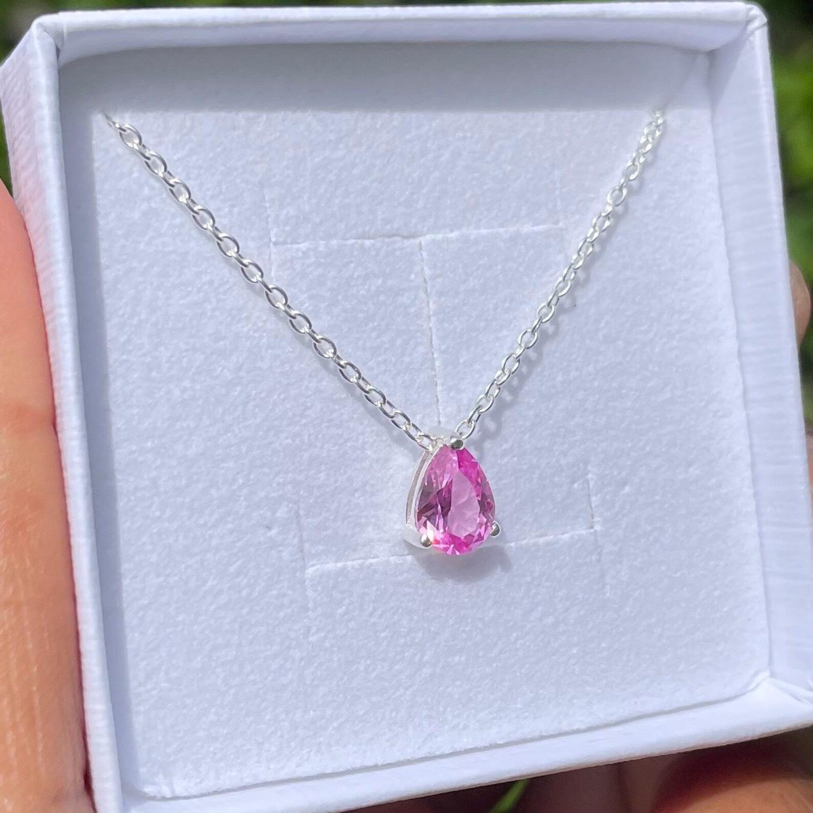 Pink Sapphire Pear Cut Pendant Necklace