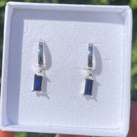 Blue Sapphire Dangle Baguette Hoop Earrings