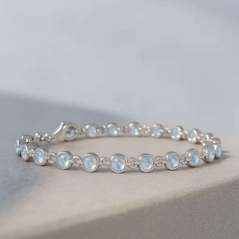Bezel-Set Round Moonstone Tennis Bracelet