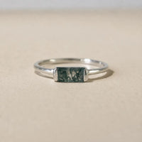 Moss Agate Baguette Ring