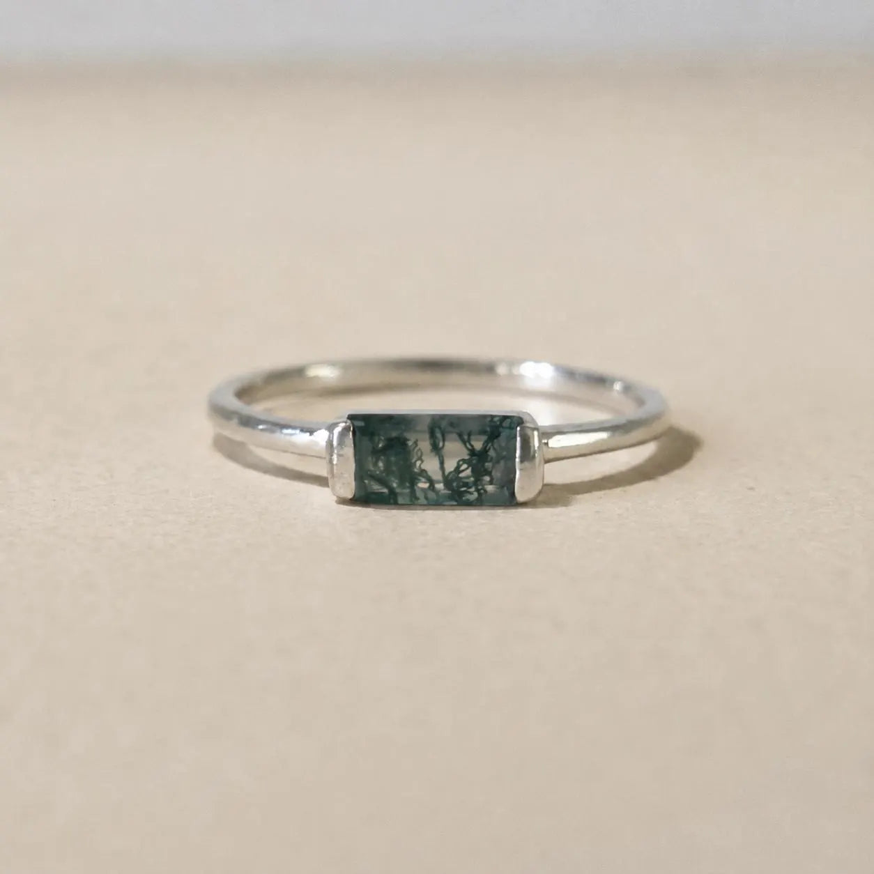 Moss Agate Baguette Ring