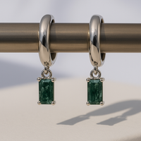Moss Agate Baguette Earring
